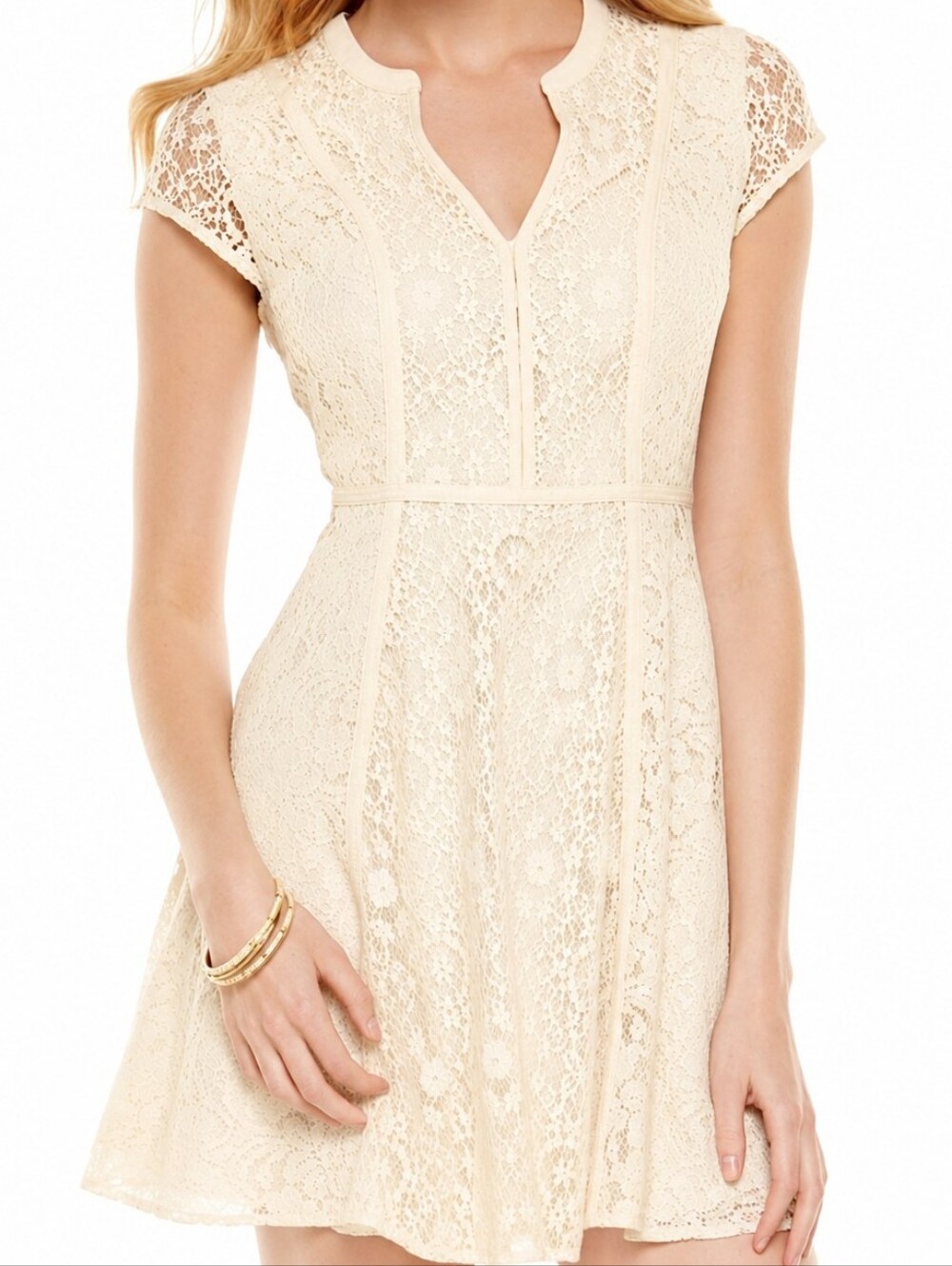 LC Lauren Conrad Ivory Lace Fit Flare Dress 12